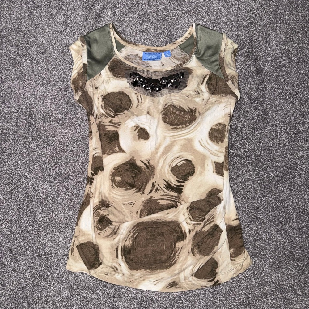 Simply Vera Vera Wang Abstract Beaded Short Sleeve Top - Size XSmall